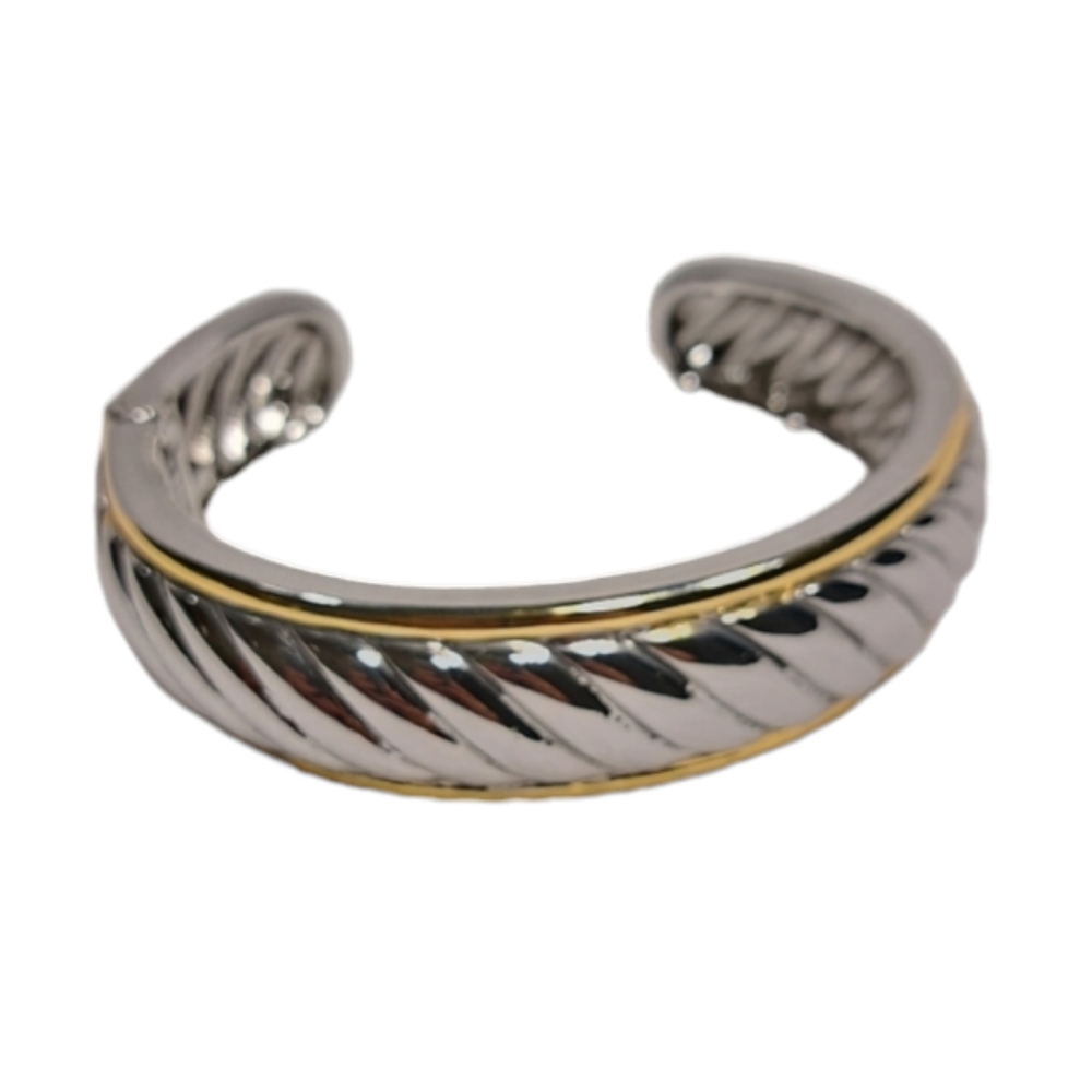 Silver & Gold Tone Style Cable Women's Open Cuff Bracelet - Picture 4 of 16